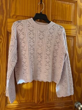 moon & madison Lavender Lace-Knit Crewneck Sweater
